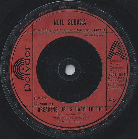 Neil Sedaka Breaking Up Is Hard To Do 1975 Red Injection Vinyl Discogs