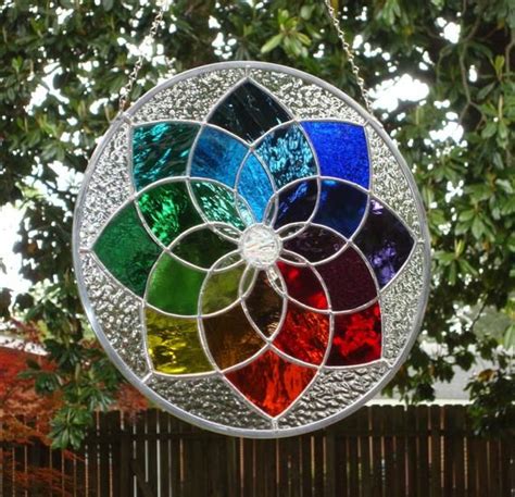 Kaleidoscope Colorful Stained Glass Panel Round Etsy Stained Glass