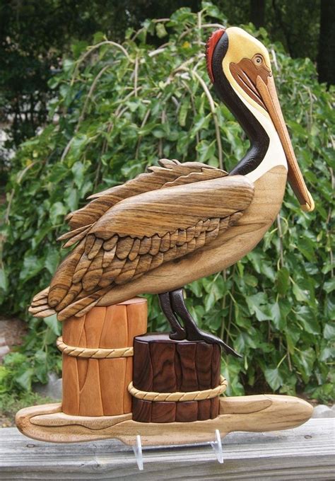 Brad Eklund Brown Pelican Intarsia Intarsia Wood Carved Wooden