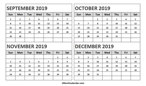 September October November December Calendar Printable Word Searches
