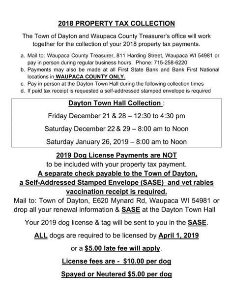 2018 Property Tax Collection Town Of Dayton Waupaca County Wi