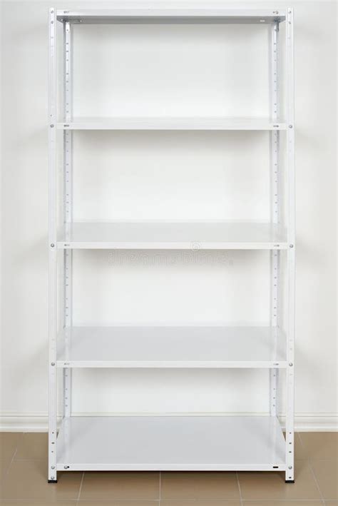 White Rack With Shelves Full Of Stuff Stock Image Image Of Paper
