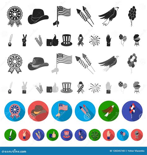 Day Of Patriot Holiday Flat Icons In Set Collection For Design