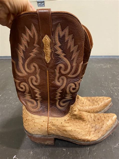 Lucchese 1883 Mens Leather And Ostrich Western Cowboy Gem