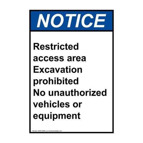 Vertical Restricted Access Area Excavation Sign Ansi Notice