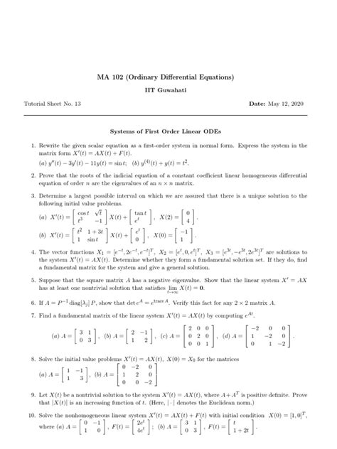 Ma 102 Ordinary Differential Equations Pdf Differential Calculus