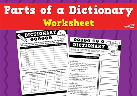 Parts Of A Dictionary Worksheet Teacher Resources And Classroom