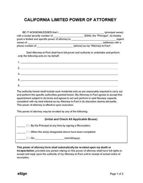 Free California Limited Power Of Attorney Form Pdf Word