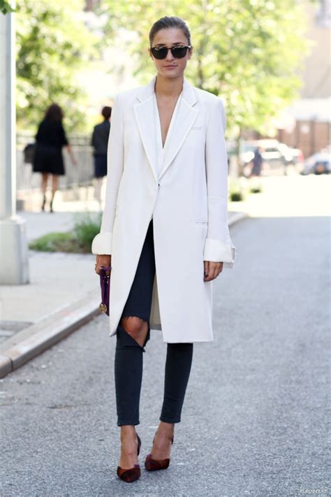 Street Style Eleonora Carisi White Coat Ripped Jeans Style Work