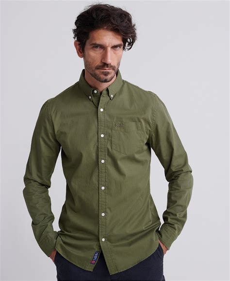 men s classic twill long sleeved shirt in army green superdry uk
