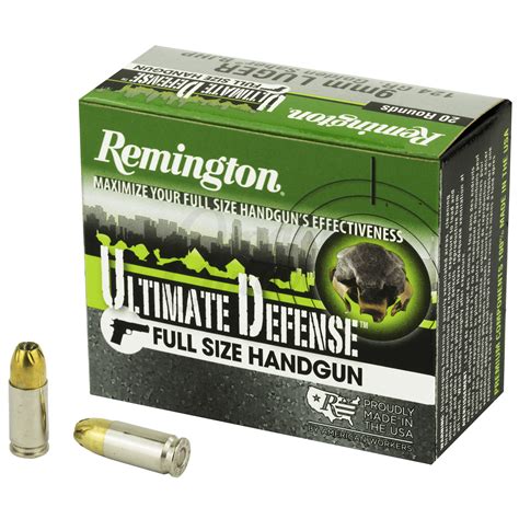 Remington Ultimate Defense 9mm Ammo 124 Grain Brass Jhp 20 Rounds