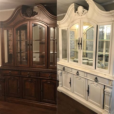 Scrub all parts of the cabinets to remove any contaminants from cooking or otherwise. China cabinet before and after. With Annie Sloan Old White ...