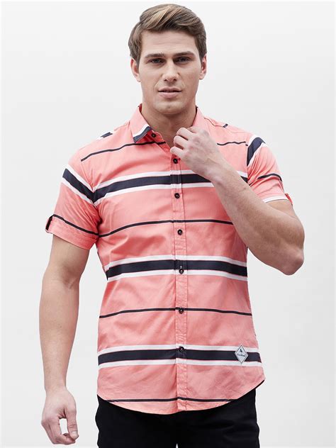 Buy Pink Striped Half Sleeve Casual Shirt For Men Online At Best Price