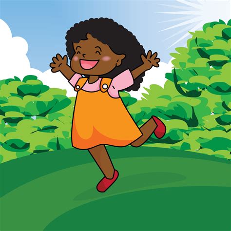 Cute African American Little Girl Running In The Park 9567054 Vector