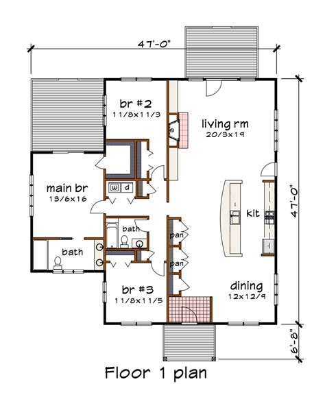 Modern Style House Plan 3 Beds 2 Baths 1873 Sqft Plan 79 329