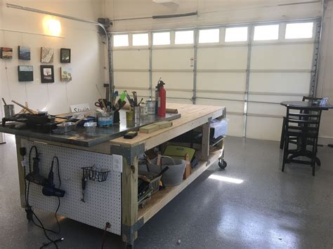 My Work Table Fully Loaded With Encaustic Art Supplies In My Garage Art