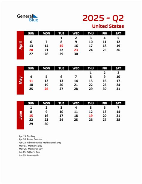 Q2 2025 Quarterly Calendar With United States Holidays Pdf Excel Word
