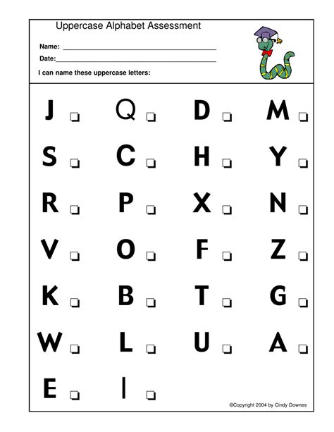 Uppercase Alphabet Assessment Worksheet Template Cindy Downes