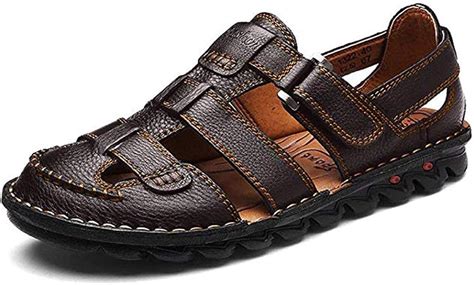 Zhshiny Mens Summer Casual Closed Toe Leather Sandals Outdoor Fisherman