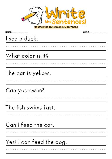Sentence Worksheet For Kindergarten