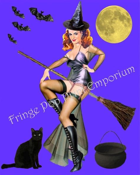 Witch Pin Up Art Print 8 X 10 Altered Art Black Cat Etsy