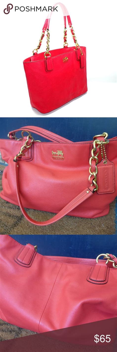 Coach 20466 Madison East West Red Leather Tote Bag Leather Tote Bag