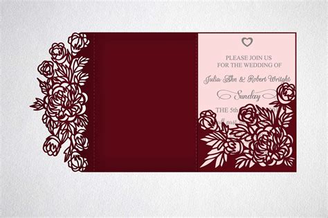 Free wedding card svg file + tutorial. tri fold wedding invitation svg cricut laser cut template ...