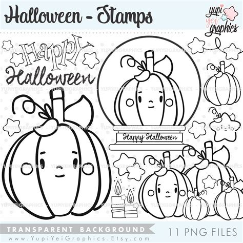 Halloween Digital Stamps Halloween Stamps Pumpkin Stamps Commercial
