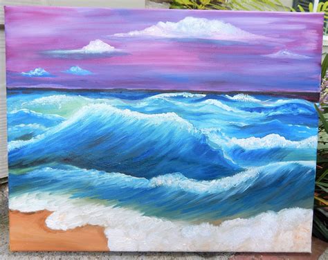 Beach Waves Ocean Waves Stretched Canvas Painting Etsy Stretch