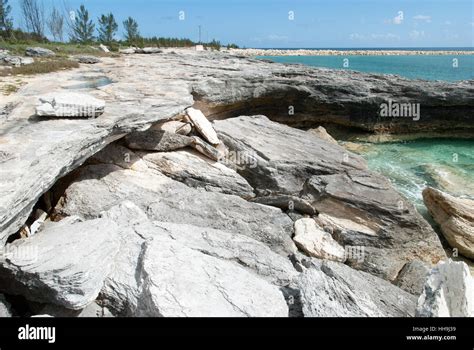 The Vie Of A Beach Under Heavy Erosion On Grand Bahama Island Stock