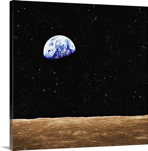 View Of Earth From The Moons Surface Wall Art Canvas Prints Framed