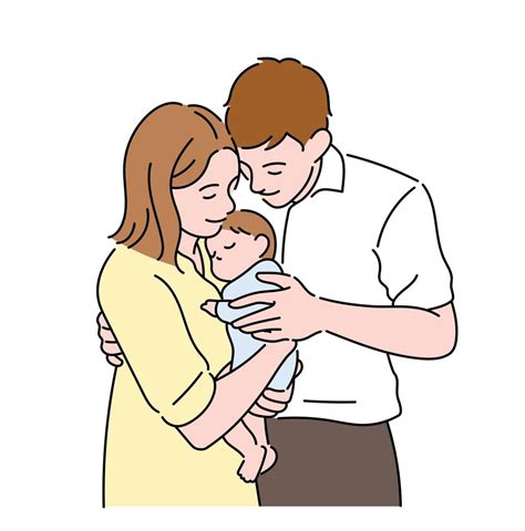 Papá Y Mamá Sostienen Felizmente A Su Bebé Recién Nacido Ilustraciones