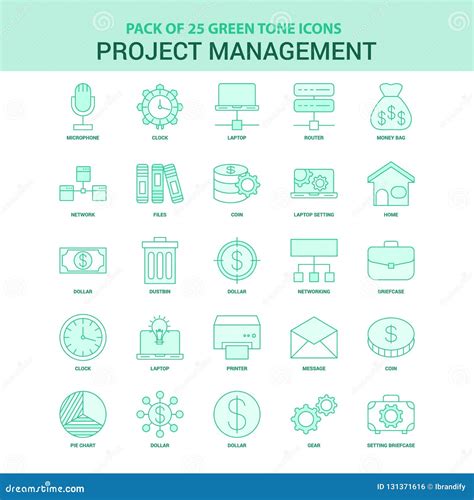 25 Green Project Management Icon Set Stock Vector Illustration Of