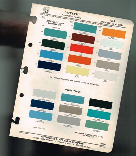 1965 Chevy Dodge Truck Color Chip Paint Sample Brochure Chart