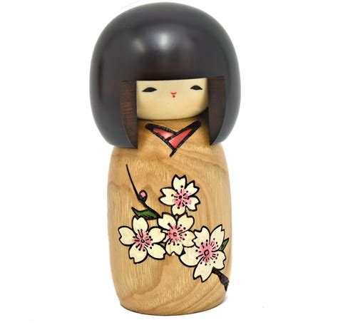 Carved Cherry Blossoms Kokeshi Doll Pine Old Kyoto
