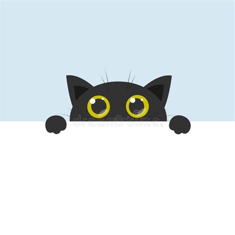 Curious Cute Black Cat With Big Yellow Eyes Cartoon Flat Vector