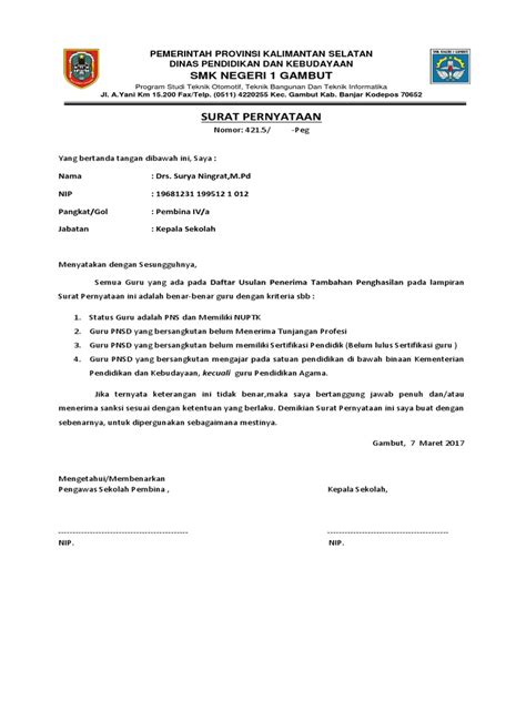 Surat pernyataan persetujuanpenggunaan sertifikat elektronik direktorat jenderal pajak yang menandatangani surat pernyataan ini: Contoh Surat Pernyataan Kepala Sekolah Untuk Guru ...