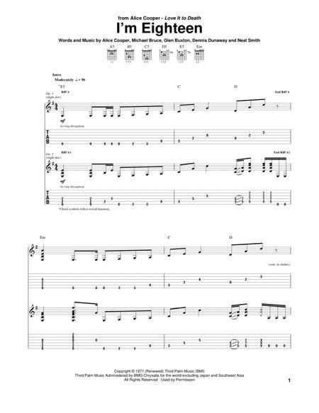 Download Digital Sheet Music Of Alice Cooper For Guitar Notes And