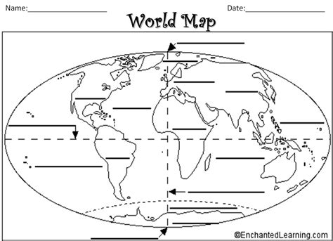 7 Continents And Oceans Blank Map