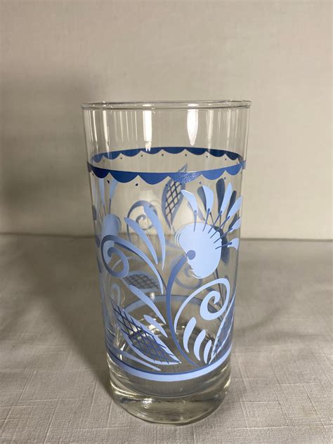 Vintage Libbey Crisa Set Of 4 16oz Glassware Blue Stylized Etsy