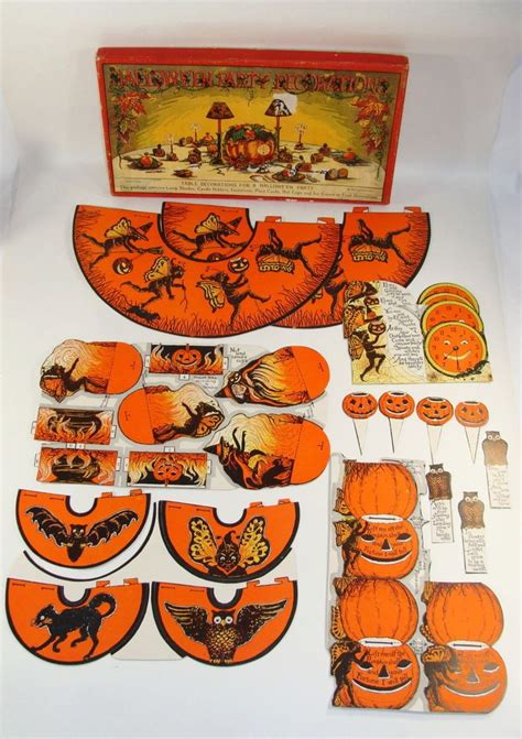 Beistle Halloween Party Box And Contents Paper Table Decorations 1923