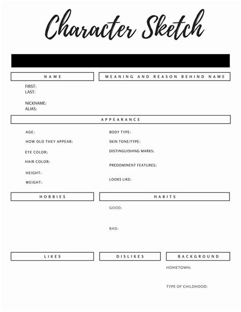 Character Sketch Template Worksheets New Character Sketch Worksheet