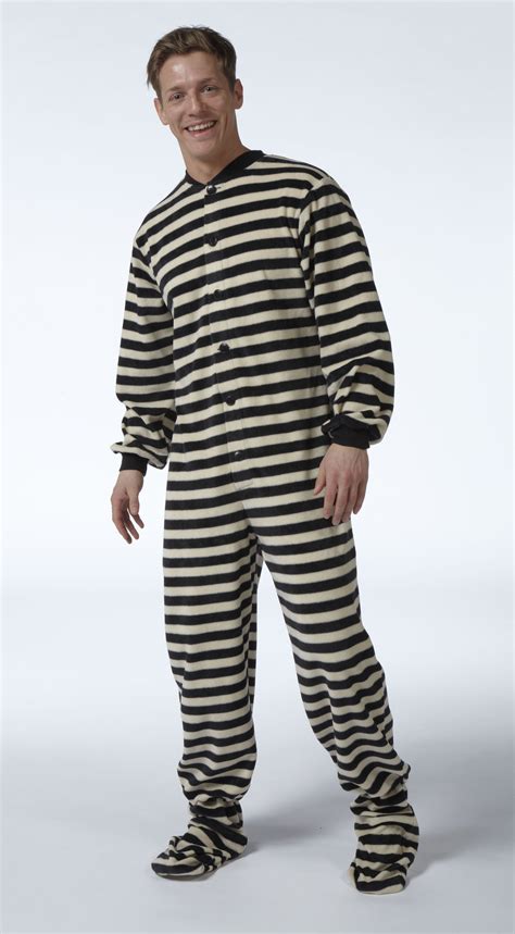 Snuggaroo Mens Black White Stripe All In One Footed Onesie Pyjamas Pjs