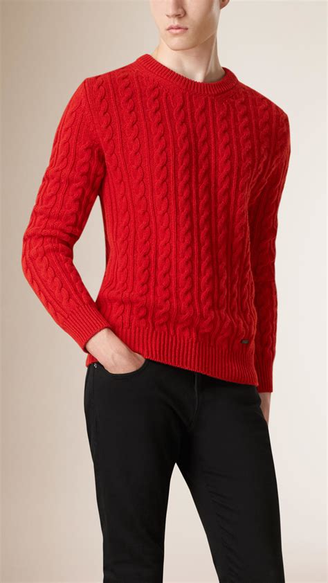 Burberry Cable Knit Wool Cashmere Sweater Parade Red In Red For Men Lyst
