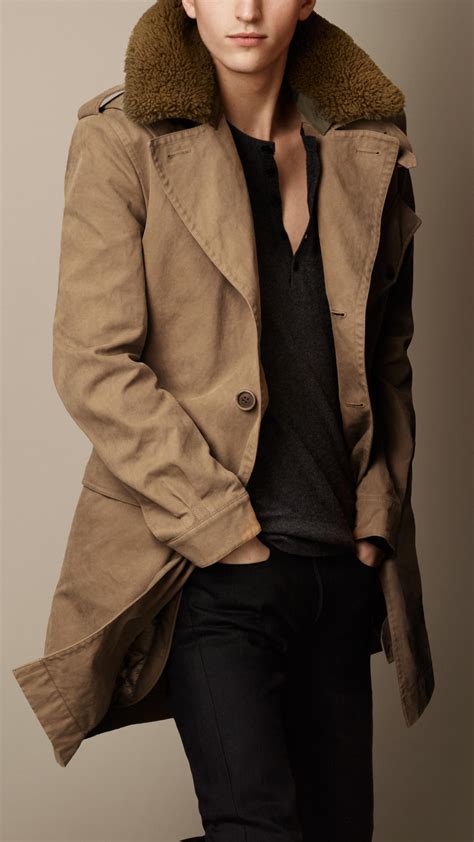 Burberry Shearling Collar Heritage Trench Coat In Brown For Men Lyst
