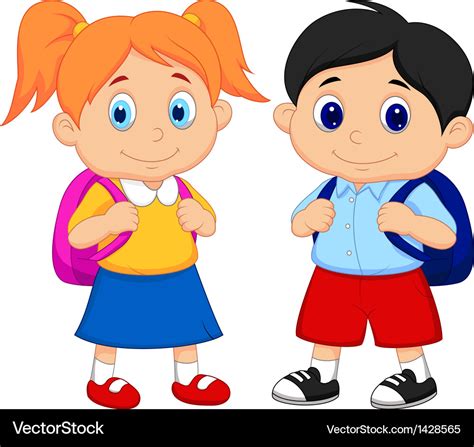 Cartoon Boy And Girl With Backpacks Royalty Free Vector