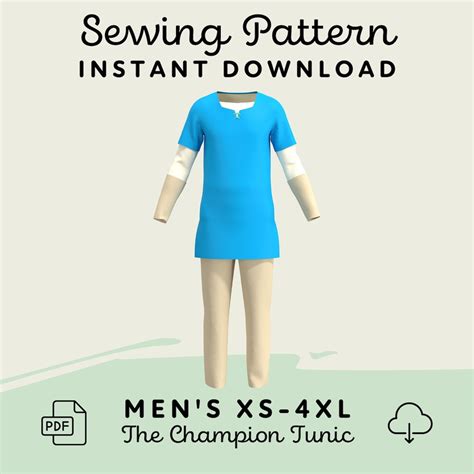 Champions Tunic Sewing Pattern Mens Xs 4xl Pdf Cosplay Etsy New Zealand