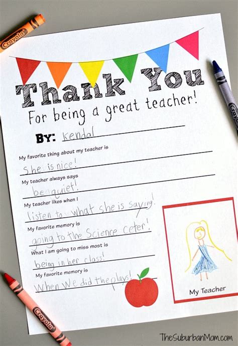 Thank You Notes For Kindergarten Teachers