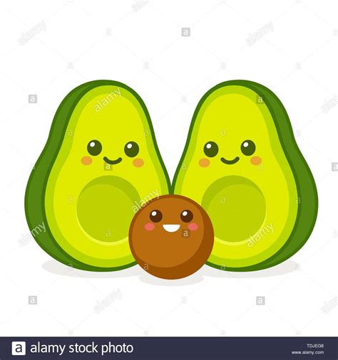 Avocat et d'avocat morceaux sur un plancher en bois et a un fond de la nature; Kawaii Cute Happy Avocado Fruit Banque d'image et photos ...