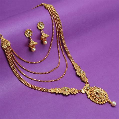 sukkhi lovely lct gold plated wedding jewellery pearl long haram necklace set for women n83772
